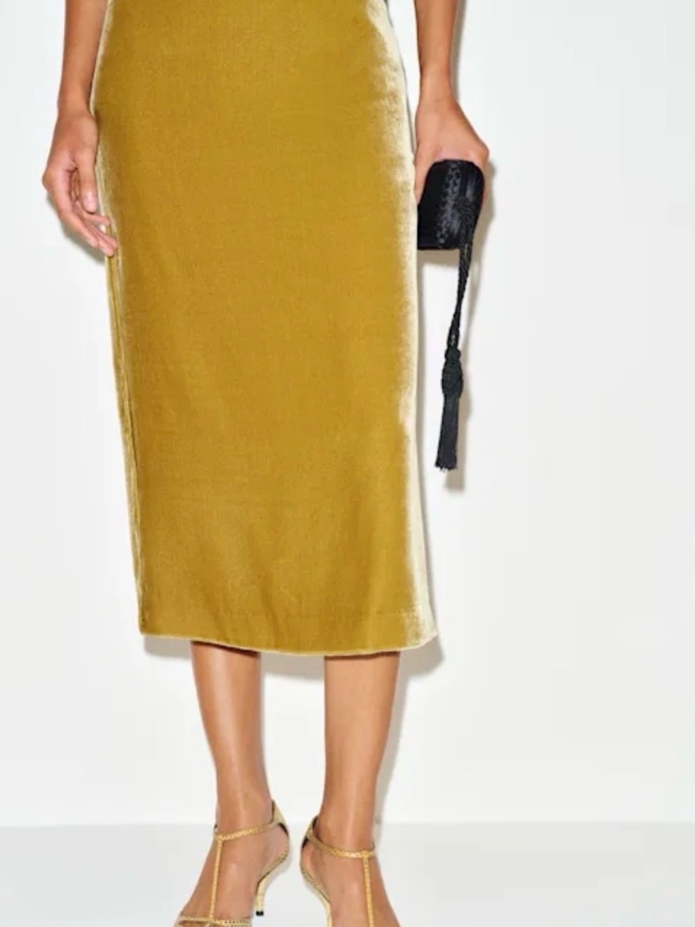Anthropologie Velvet Midi Skirt - Mustard Gold